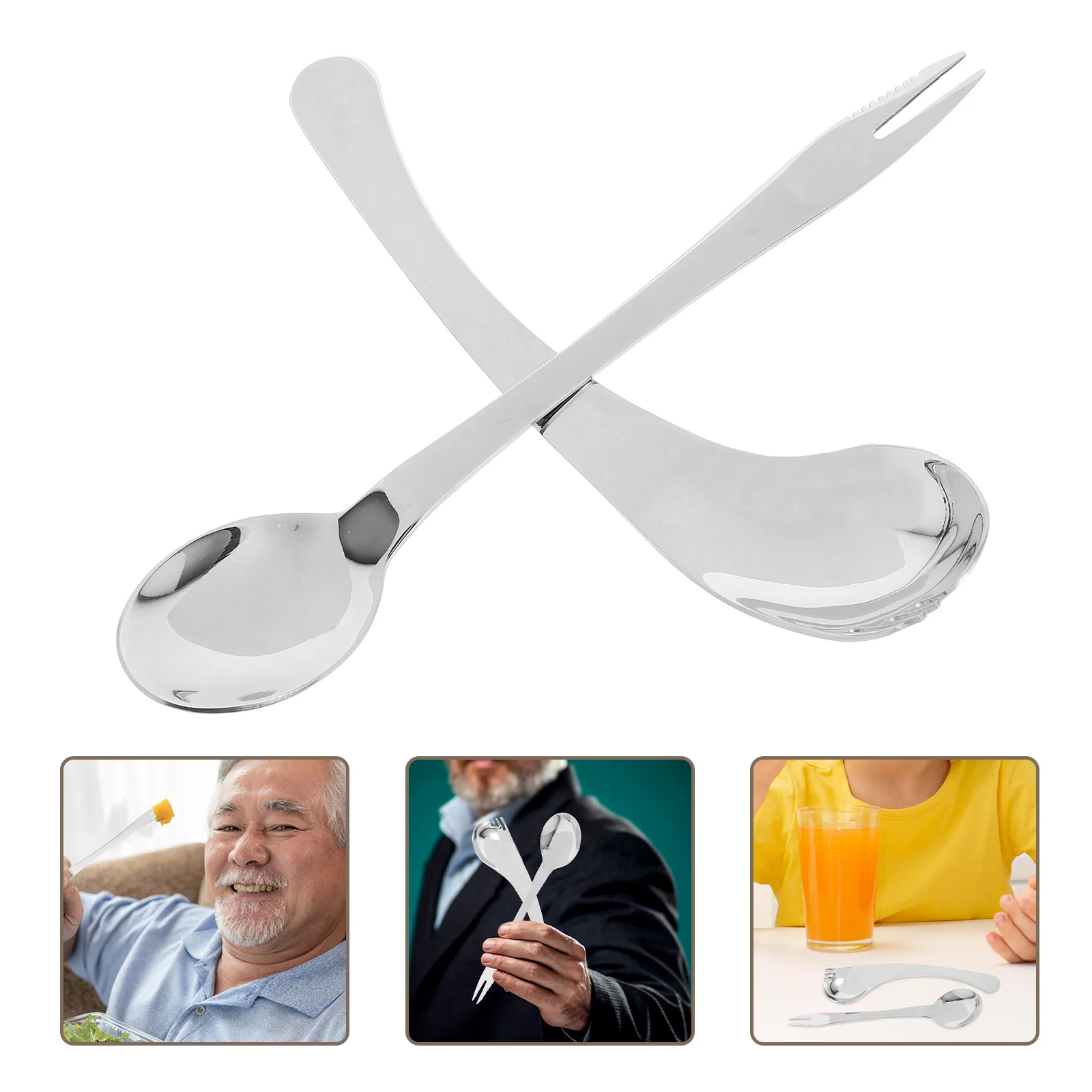 

2 Pcs Cutlery Elderly Tableware Adaptive Eating Utensils for Adults Kitchen Tools Cute Disabled Silver People Baby