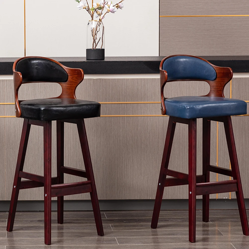 

Modern American Luxury style Indoor solid wood retro Kitchen high stools swivel bar chairs