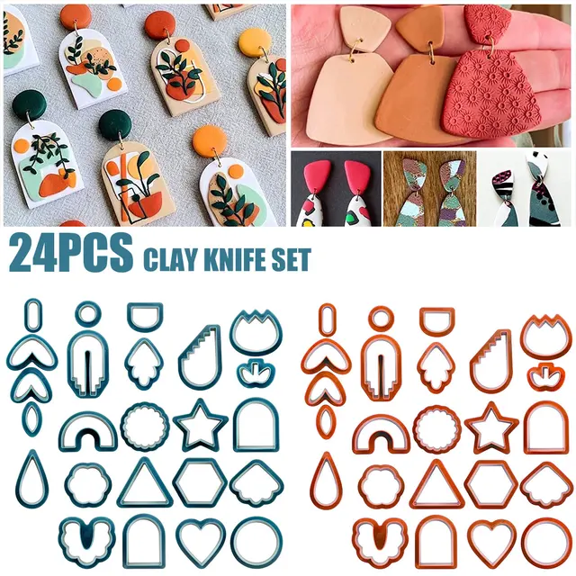 24 sztuki DIY Clay Earring Cutters Set Plastikowe frezy do gliny polimerowej Ręcznie robiony zestaw różnych rozmiarów i kształtów Forma do cięcia kolczyków z gliny