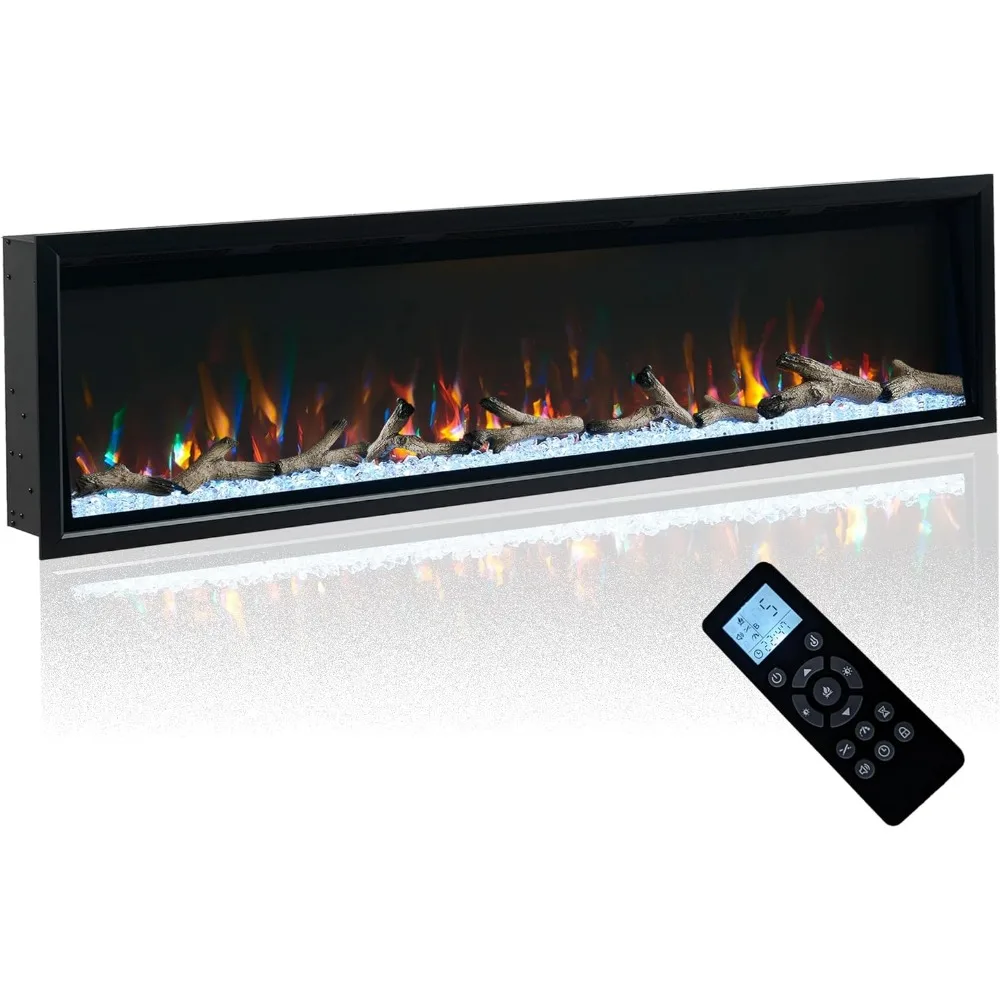 72 Inch Electric Fireplace w/Aluminum Frame, Hidden Air Vents Design, Recessed and Wall Mounted Fireplace Heater