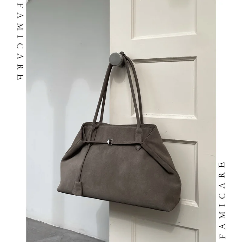 Women's Large Capacity Commuter Handbags Vintage Suede Split Leather Tote Bag Lady Soft Casual Shoulder Bag for Office & Travel