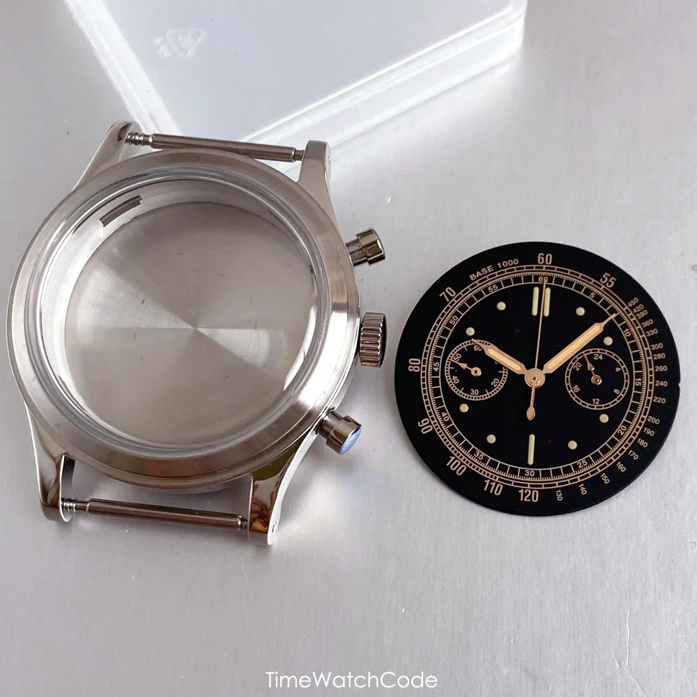 38mm Miyota OS20 Retro Men's Watch Case for Sport Watches Chronograph Quartz Clock Domed Crystal Rose Gold 316L Stainless Steel
