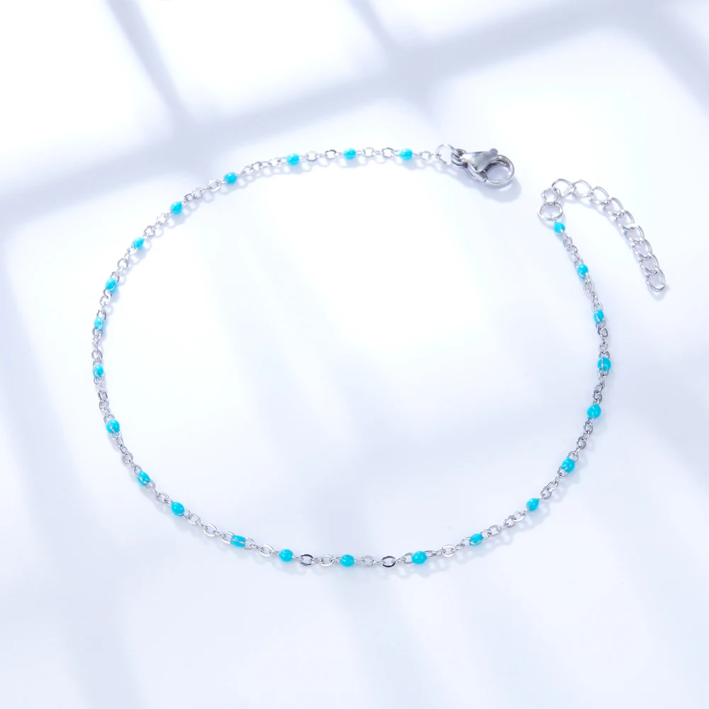 LUXUKISSKIDS Stainless Steel Enamel Beads Anklets Bead Chains Sandal Jewelry Yellow Green Blue For Woman Beach Accessories