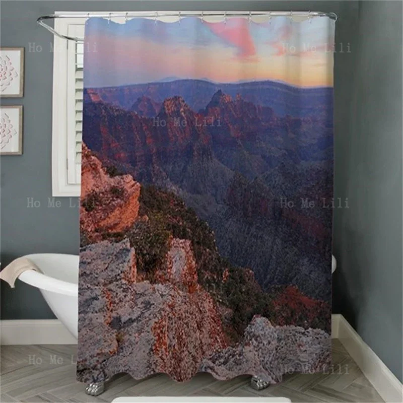 Bright Angel Sunset The Mountain Wind Overlooking Sky And Earth Realistic Picture Printing Shower Curtain With Hooks