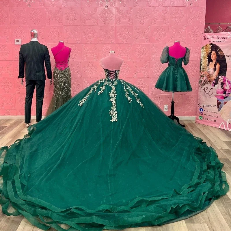 Angelsbridep Glitter Emerald Green Ball Gown 15 Year Old Quinceanera Dresses Lace Up Girls Prom Party Dress Vestidos De Festa