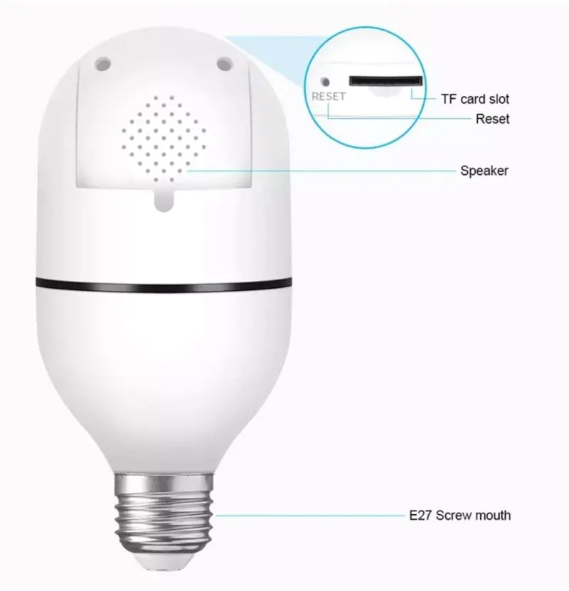 Panoramic lamp head camera wireless E27 light bulb camera 360-degree rotation night vision hot direct sales