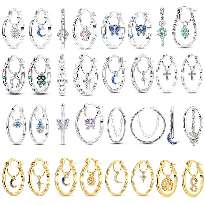 925 Sterling Silber Creolen Funkelnde Sterne Mond Schmetterling Pfote Ohrringe für Frauen Mädchen Jubiläum Hochzeit Schmuck Geschenke