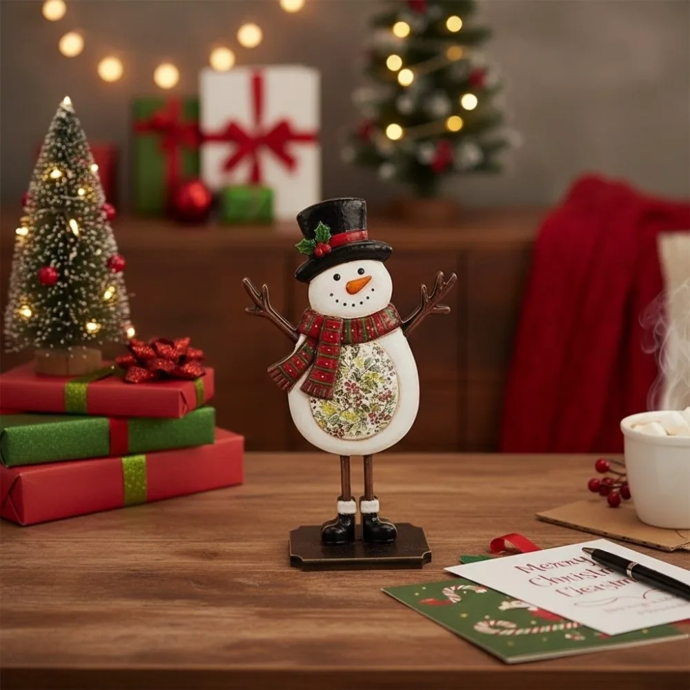Wooden Santa Claus Tabletop Ornament Cartoon Rustic Holiday Reindeer Desktop Ornament 2D Flat Printing Slot in Base