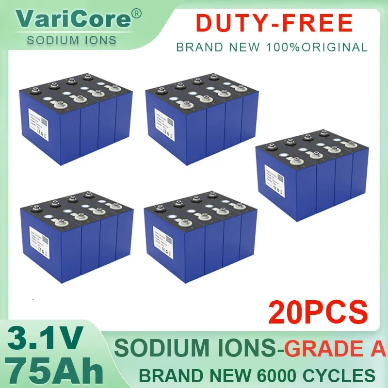 20pcs 3.1V 75Ah Sodium-Ion battery 2.9V 20c discharge DIY 4s 12v Motorcycle Electric Car travel Solar inverter Grade A Duty-free