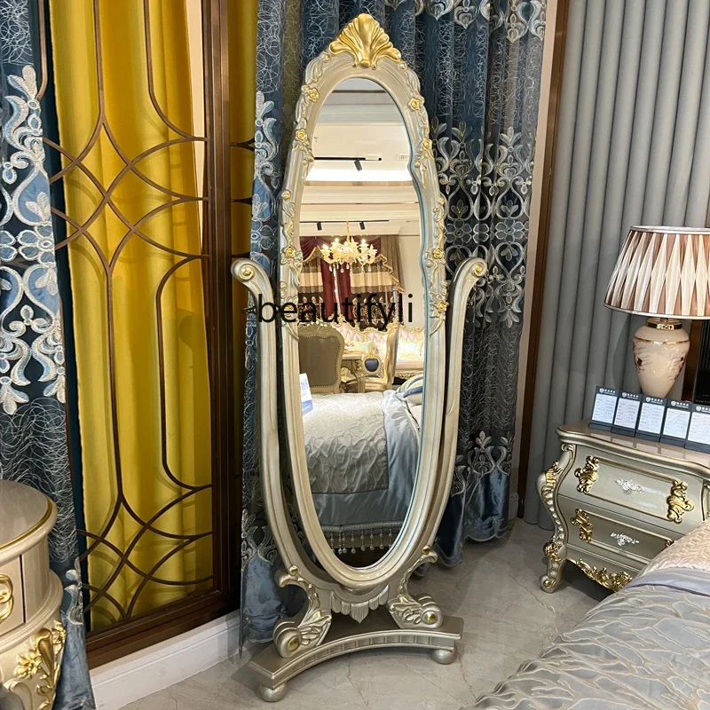 

l European full-length mirror American cloakroom bedroom luxury full solid wood carving flower floor mirror whole body