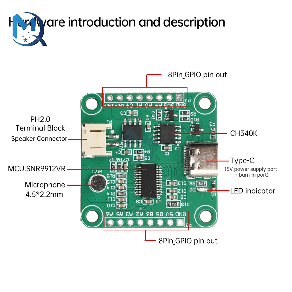 DC 5V SNR9912VR Offline Speech Recognition Development Board Module Supports For AI Deepseek Secondary Development Type C