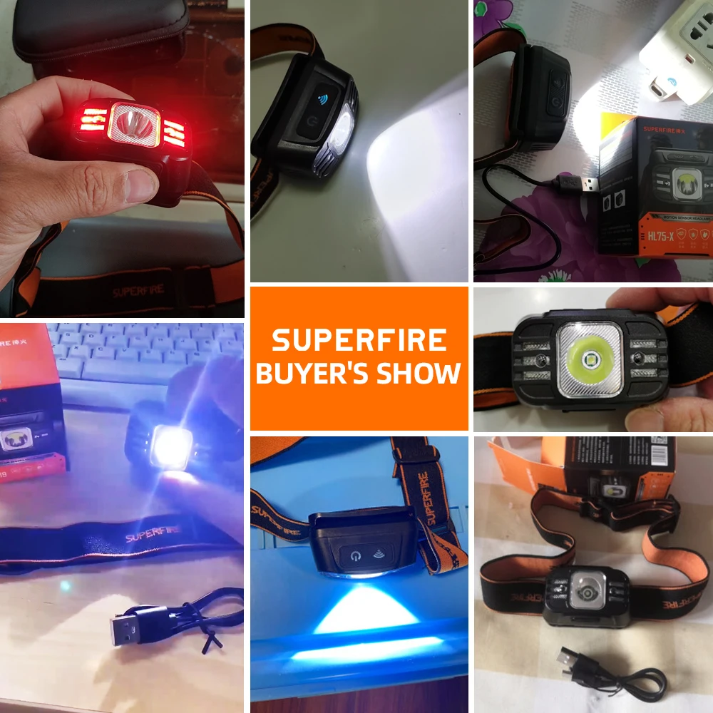 SUPERFIRE HL75 Mini LED Headlamp Rechargeable Head Light High Power Light USB C Sensor Headlight Front Light Camping Fishing