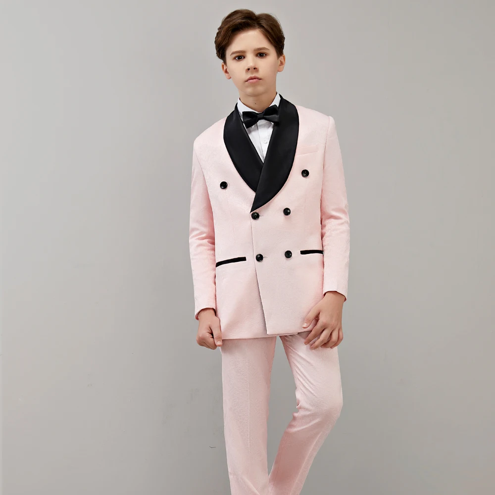 Wine Red Kids Formal Wedding Dress Boys Jacket Pants 2Pcs Photograph Suit Children Birthday Ceremony Tuxedo Costume