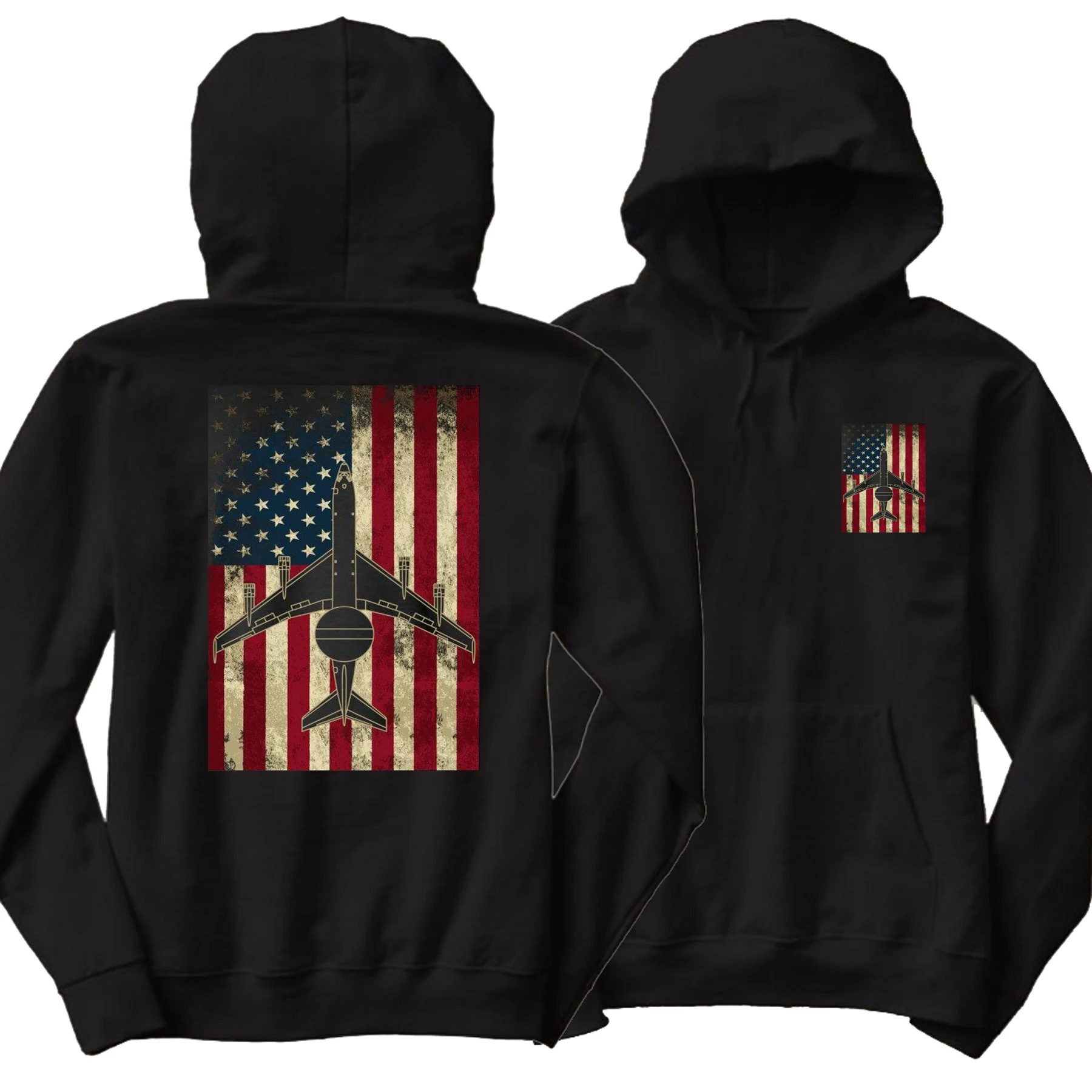 

Vintage American Flag E-3 Sentry AWACS Aircraft Sweatshirts New 100% Cotton Casual Mens Pullover Hoodie Aviation Streetwear