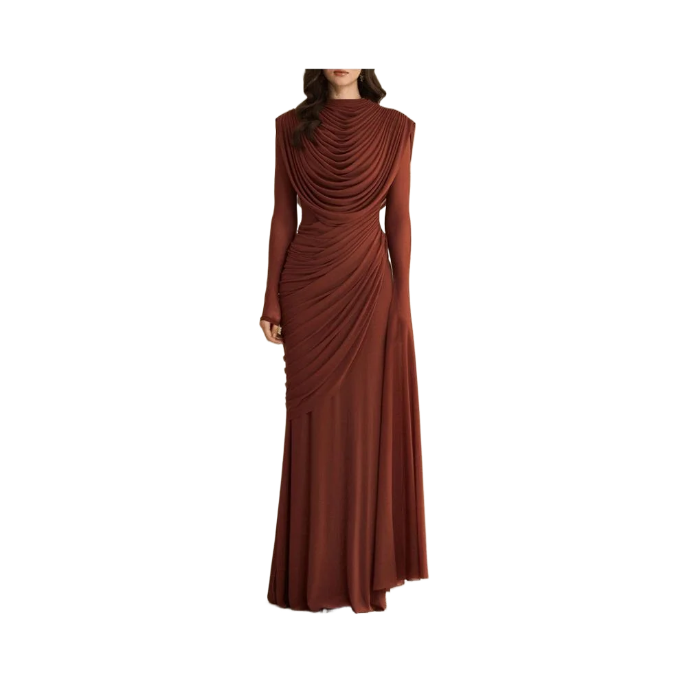 Lente Zomer Nieuwe Eenvoudige Maxi Jurken Temperament Volants Lange Mouwen Avondjurk Elegante Dame Effen Kleur Slank Banketjurk - afbeelding 2