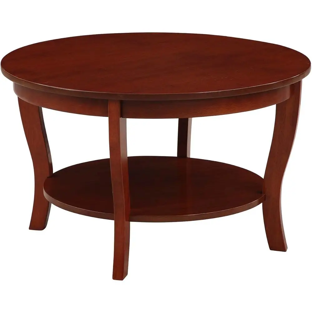 

Round Coffee Table 30 - Classic Living Room Table with Storage Shelf, Traditional Round Family Room Center Table, Mahogany