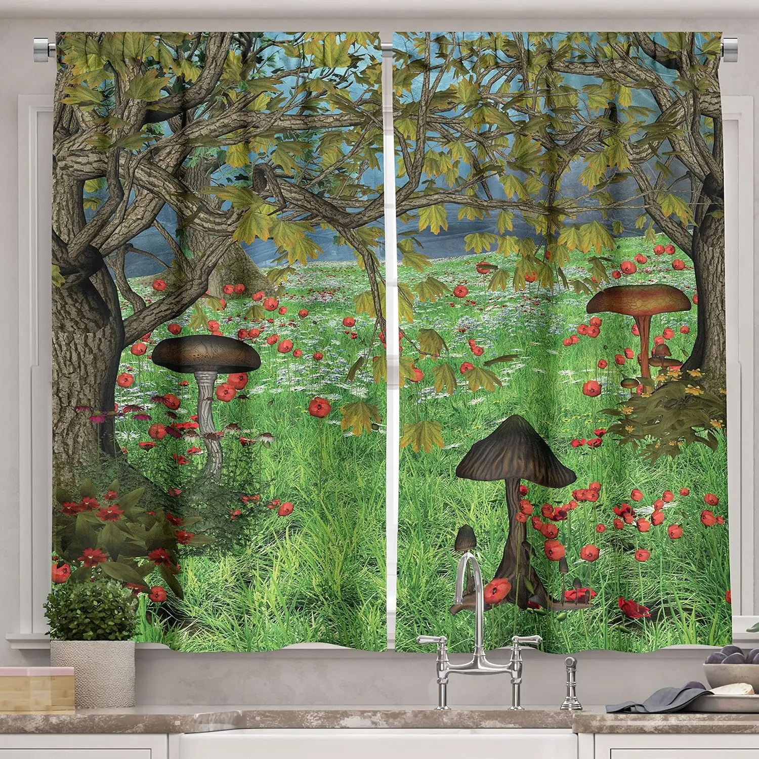 Country Decor Collection,French Vintage Winery Barrels and Grapes, Window Treatments Kitchen Dining Room Curtains 2 Panels Set