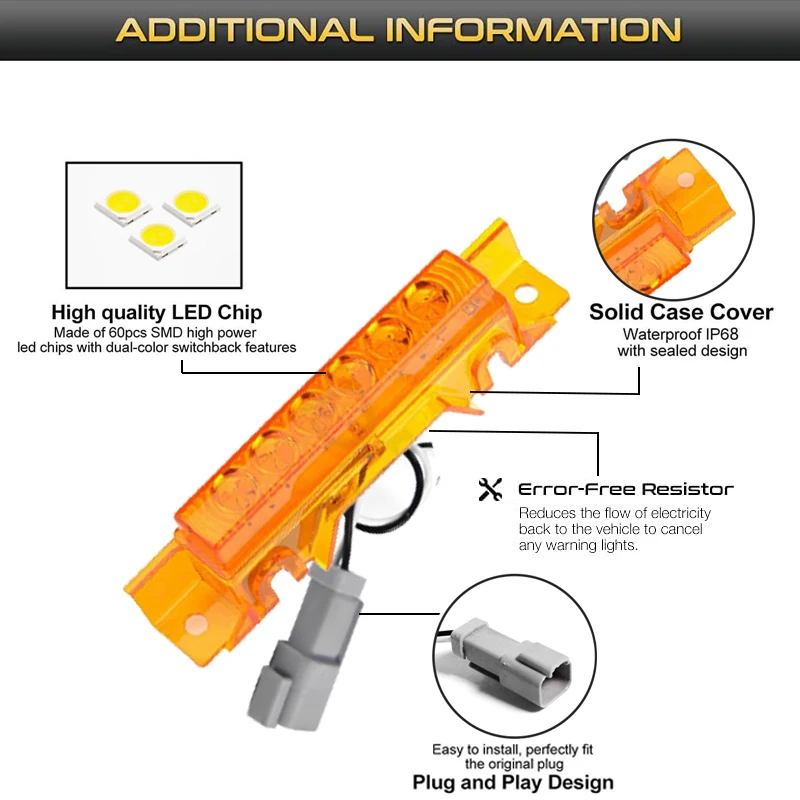 5pc Cab Roof Top Marker Running Light 6 LED Front Cab Roof Clearance Signal Light For 2004 VN/2003-2020 VNL Semi-Truck