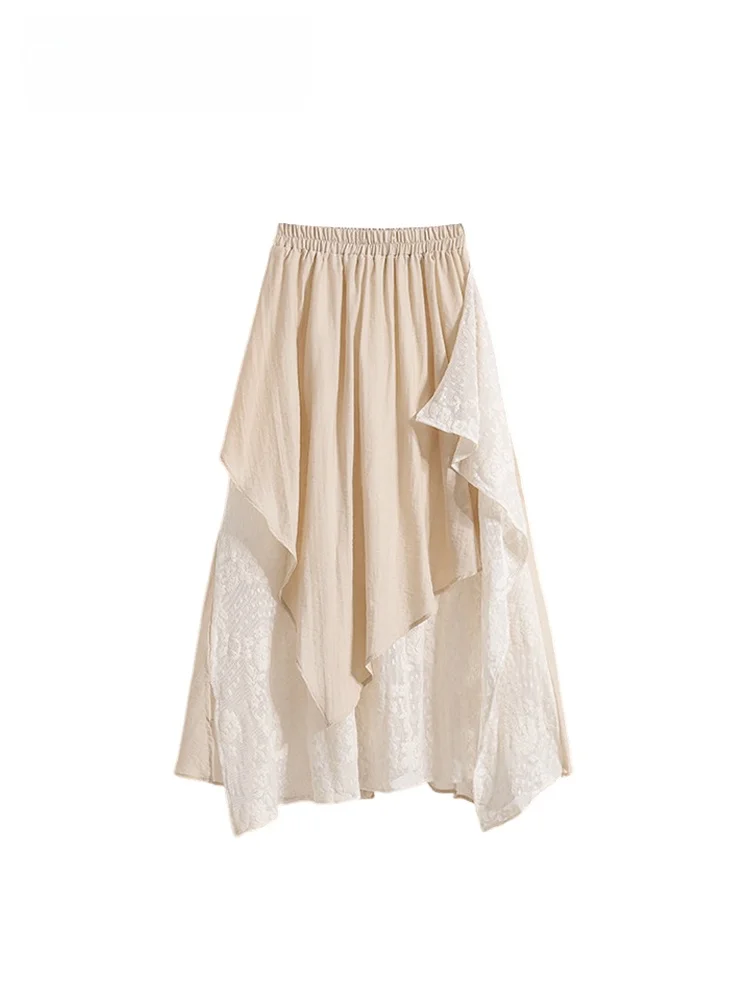 

High Waist Asymmetric plus Size Skirt Women's Early Summer New Design Slimming A-Line Skirt Casual Cotton Polyester Blend