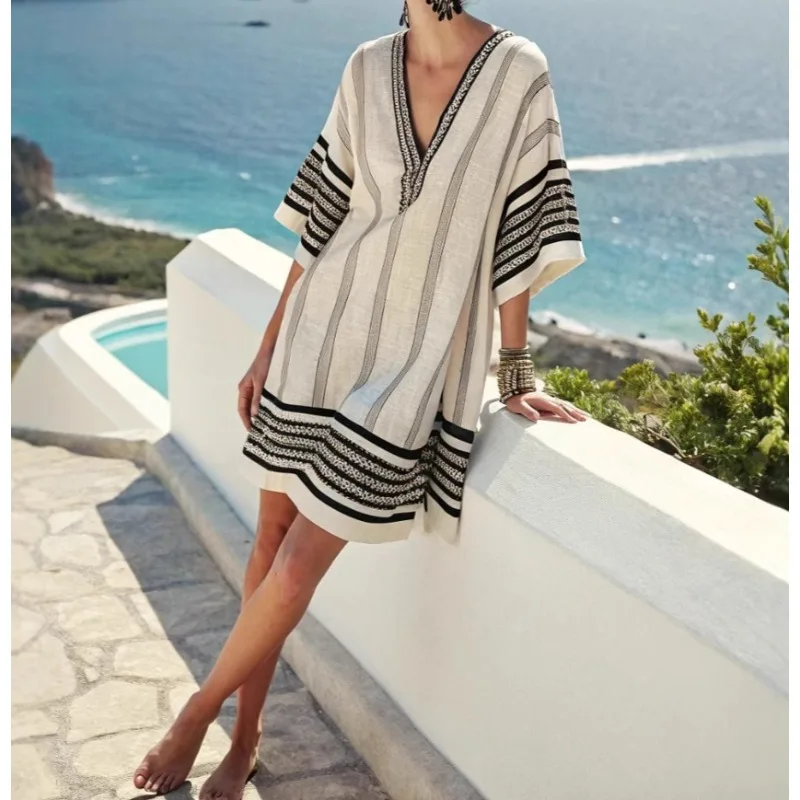 

2026 Spring New Super Fairy V-neck Dress Seaside Vacation Beach Dress Printed Loose Medium and Long Dress