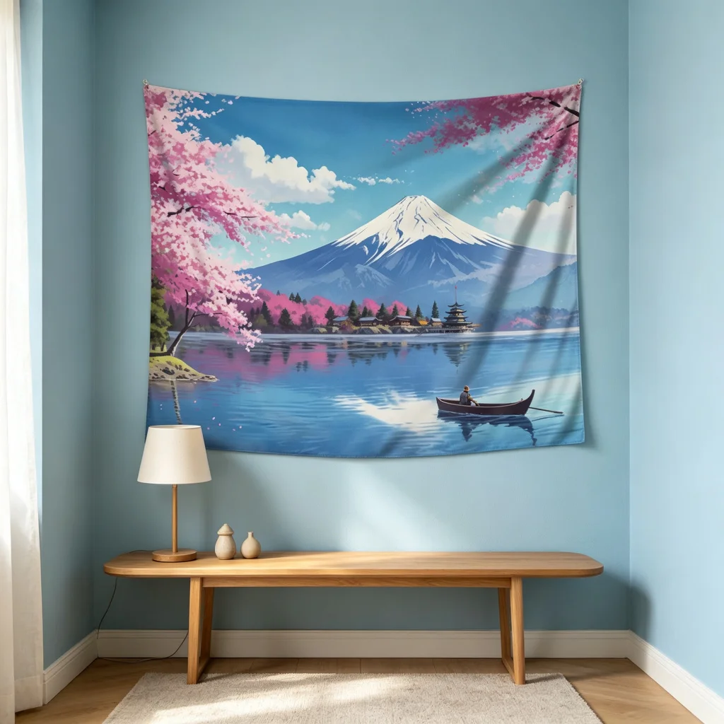 1PC Mount Fuji Lake Print Backdrop Banner, Bedroom Living Room Photo Background, Polyester Wall Hanging, Home Decor, Wall Art
