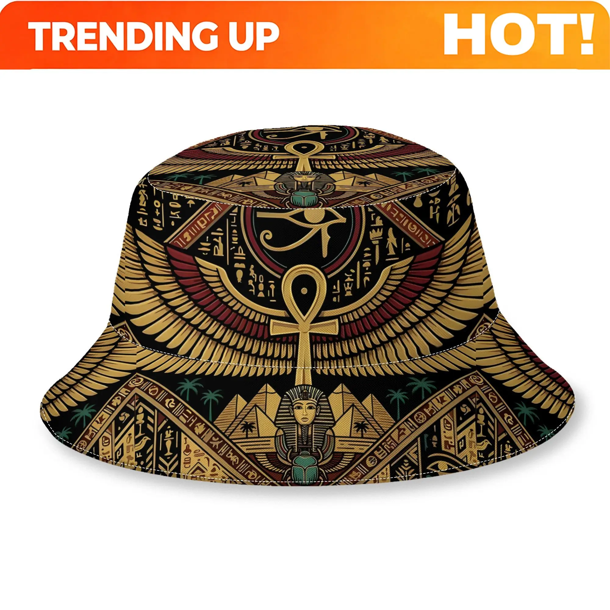 Customization Ancient Egyptian Ankh & Eye Of Horus Fisherman Hat - Egyptian-Themed Fishing Cap With Horus Symbol, Cultural Outdo