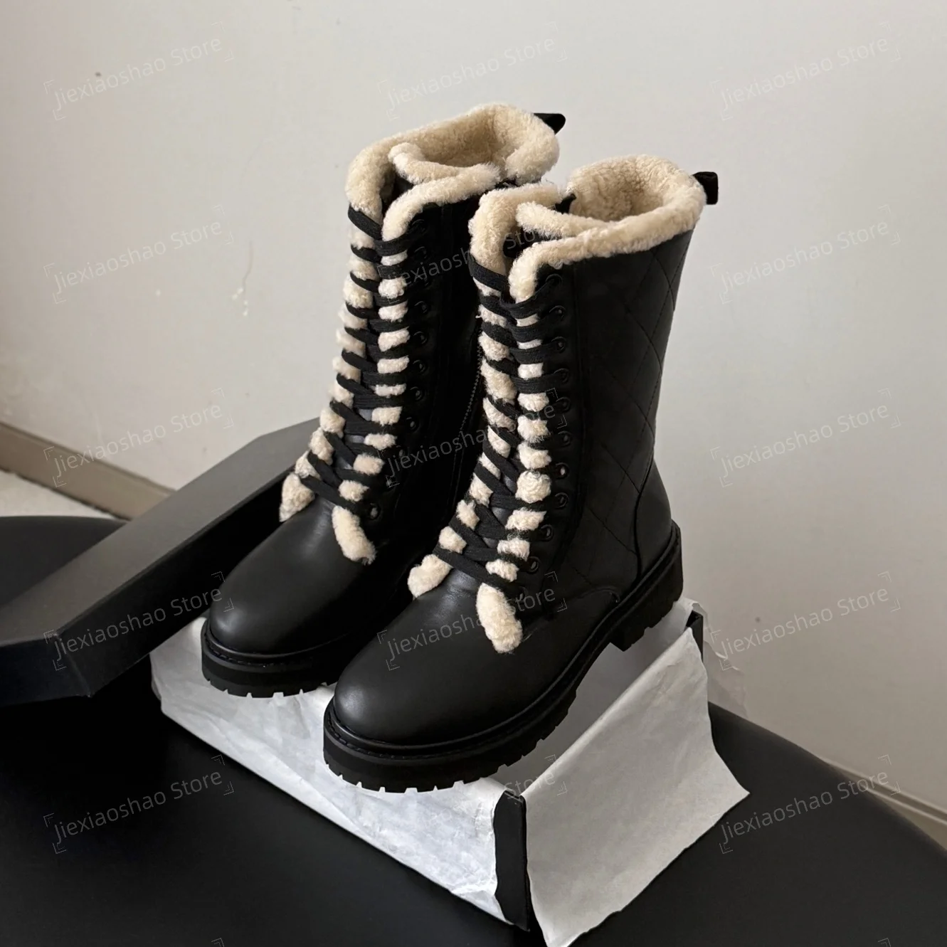 2026 Newest Winter Genuine Leather Round-Toe Chunky Heel Mid-Calf Boots Woman Wool Snow Boots Chelsea Boots Zapatos De Mujer