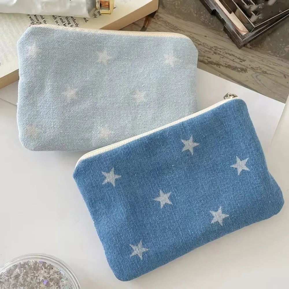 

Cute Star Print Coin Purse Ultralight with Zipper Small Coin Wallet Denim Makeup Pouch
