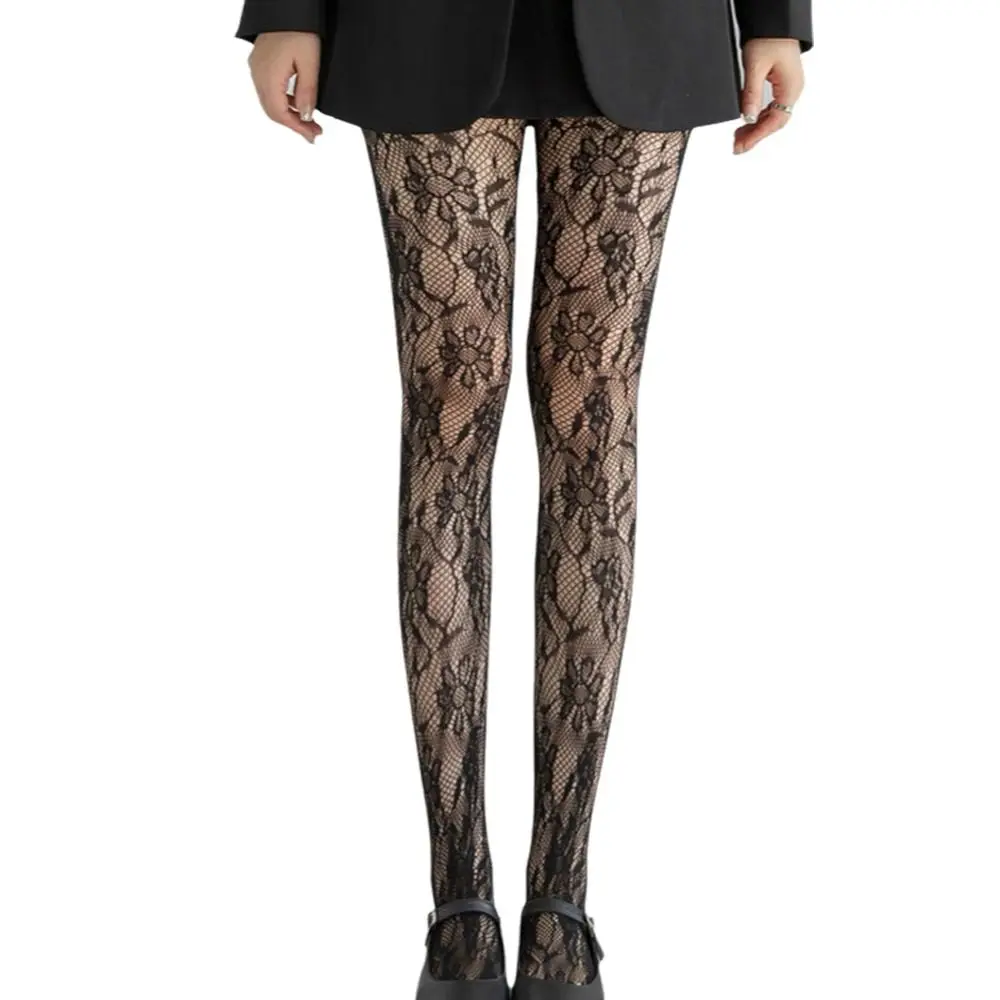 Women Sexy Floral Print Silk Stockings Sheer Material Thin Texture Female Hosiery Jacquard Lace Nylon Tights Japanese Style
