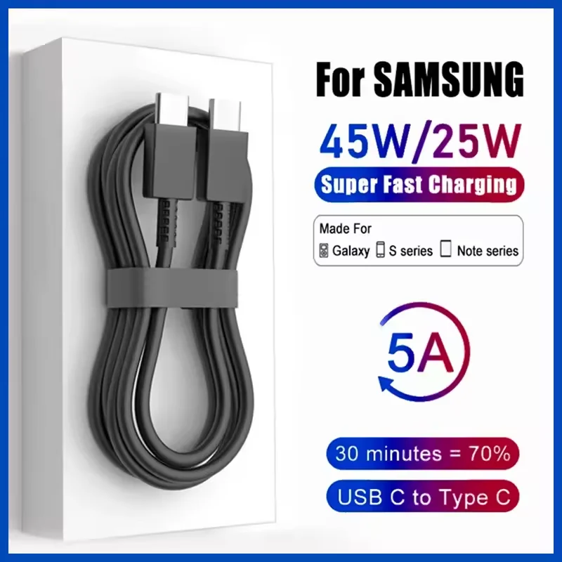 

5A PD 45W Dual USB C Super Fast Charge Cable for Samsung S22 S23 s25 Plus Note 20 Ultra A53 A54 A55 Quick Charging Data Cable 1m