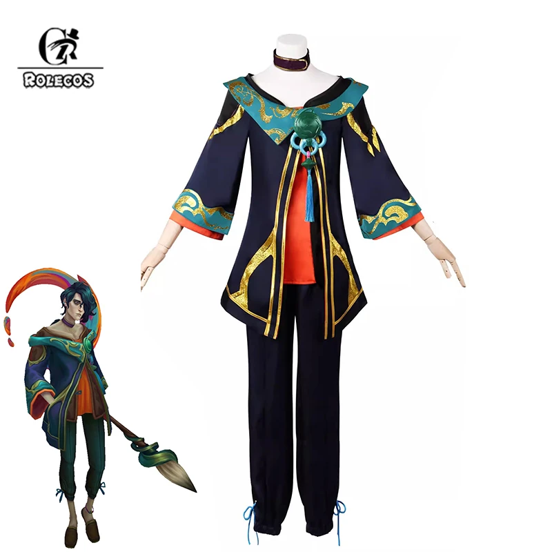 ROLECOS LOL The Visionary Hwei Cosplay Costume LOL Splash Art Lukai Hwei Champion Men Cosplay Costume Halloween Full Set