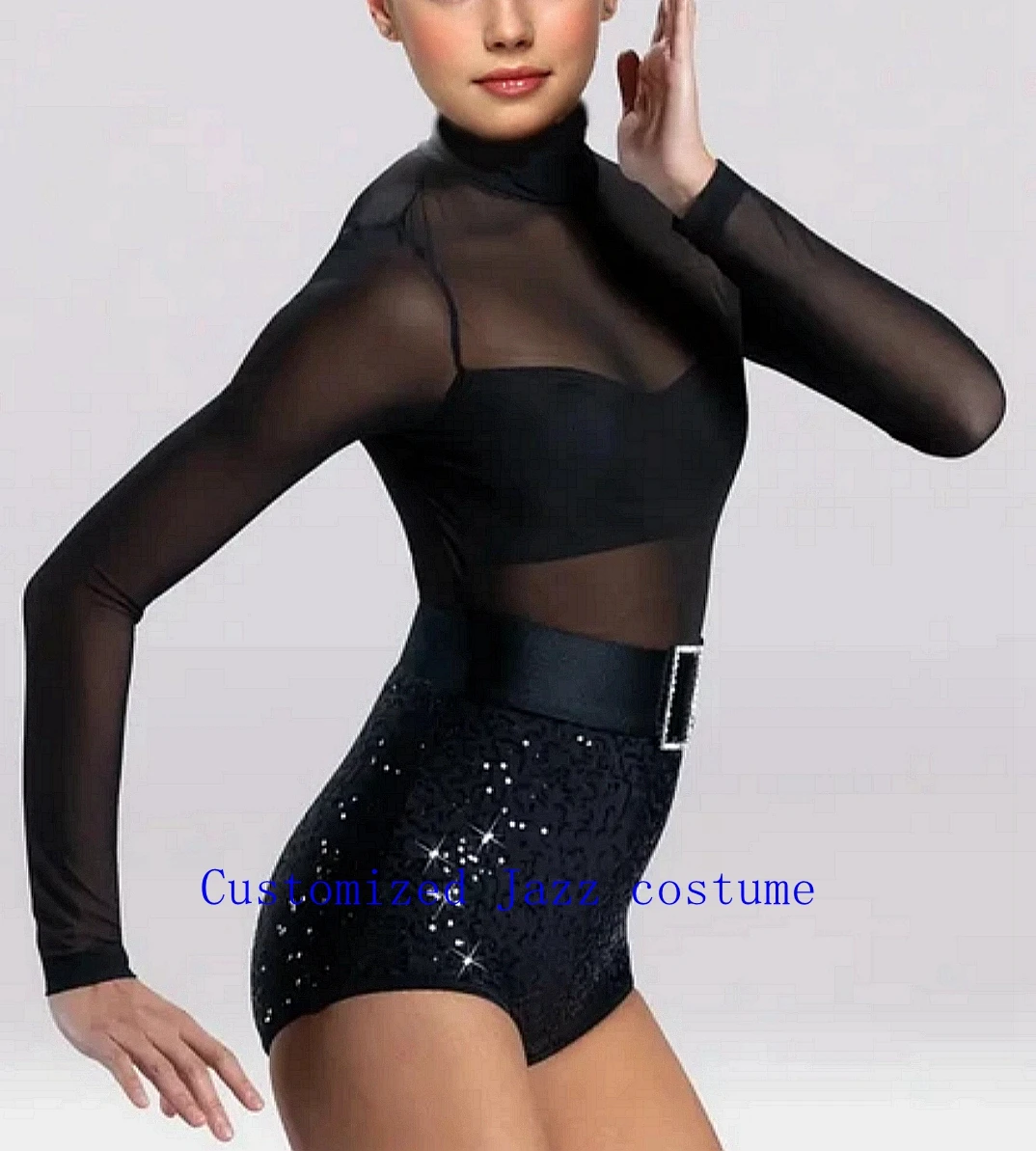Customize professional jazz Latin dance costumes in any color performance skirt sequined feather style