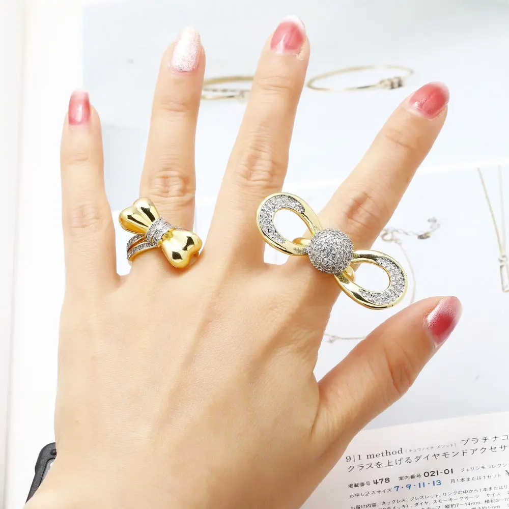 OCESRIO Crystal Silver Color Ball Statement Rings for Women Copper Gold Plated Butterfly Open Ring Women Jewelry Gift righ51