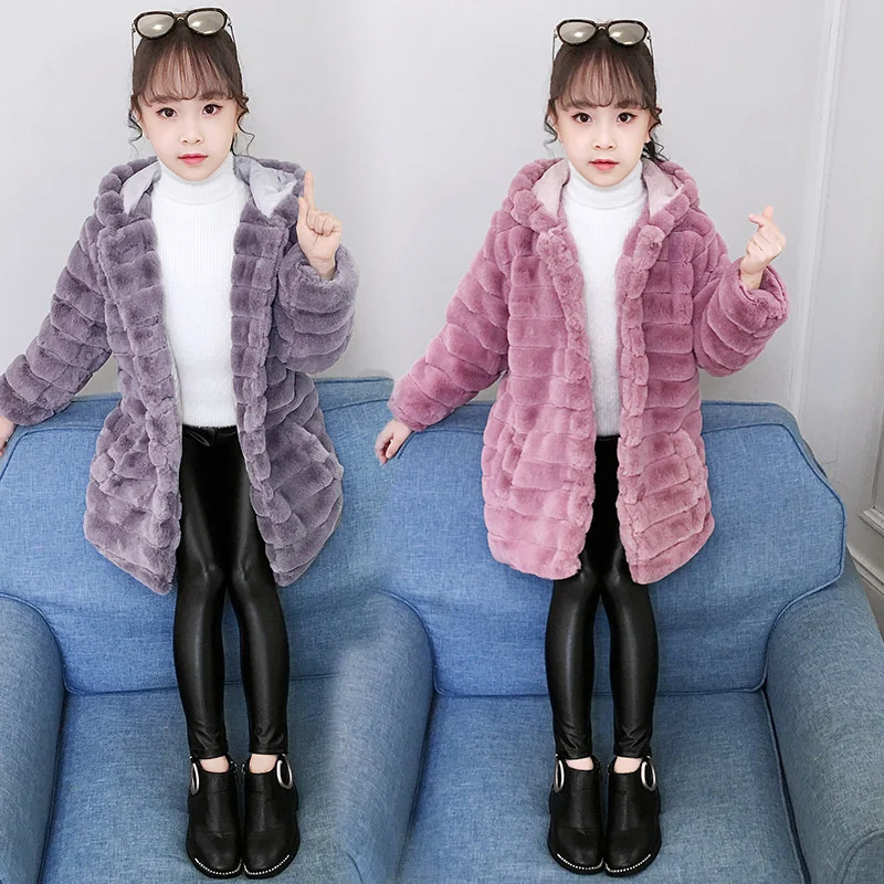 

Girls Coat Jacket Cotton Windbreak Snowsuit 2023 Long Winter Autumn Faux Fur Outwear Children's Clothing