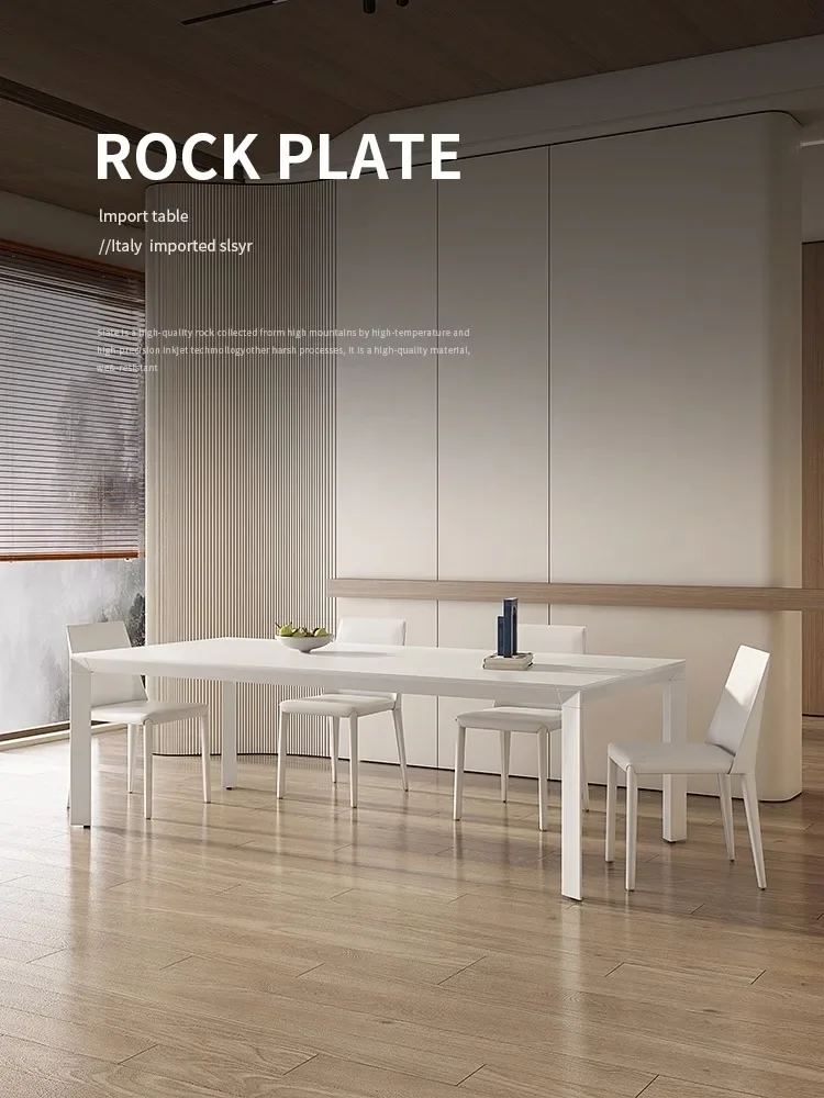 MJY pure white rock slab rectangular table Italian minimalist light luxury dining table and chair combination