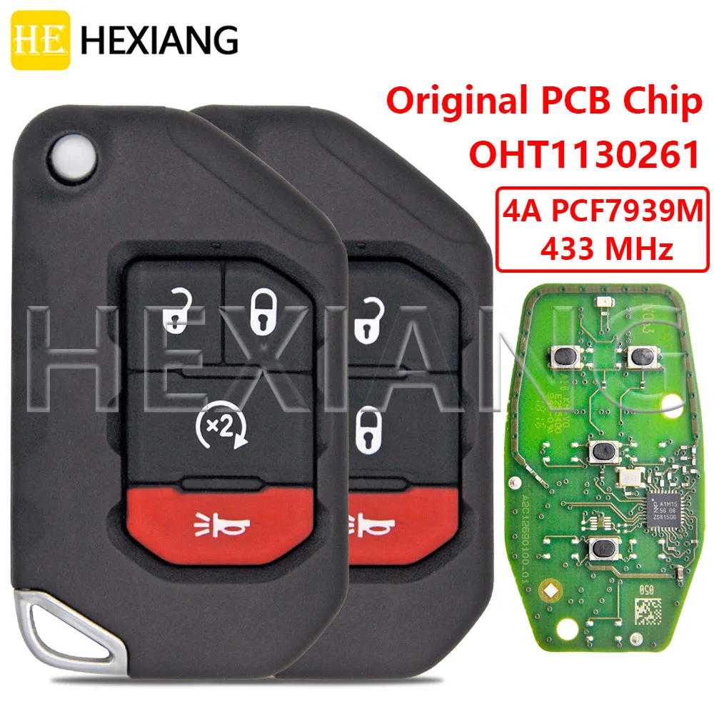 DR OHT1130261 4A Chip 433MHz Original PCB Flip Car Remote Key For Jeep Wrangler 2018 2019