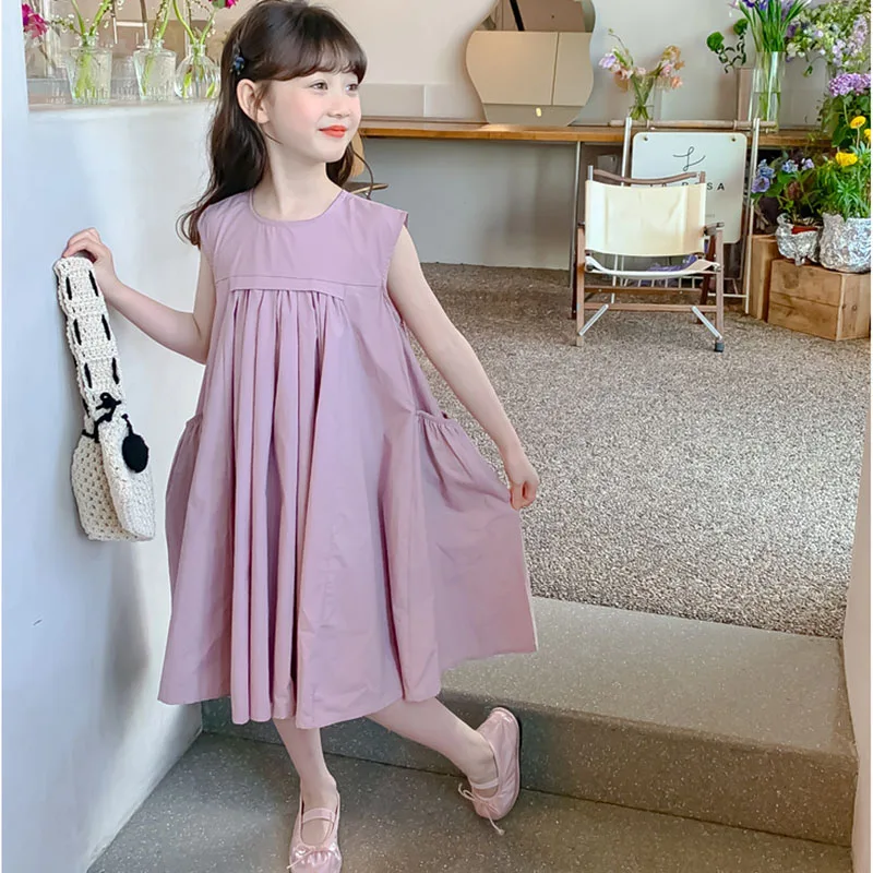 Summer Dresses For Teens Girl Sleeveless New 2025 Clothes With Pockets Big Girls Casual Dress School Sun Dress Blue Black Brown