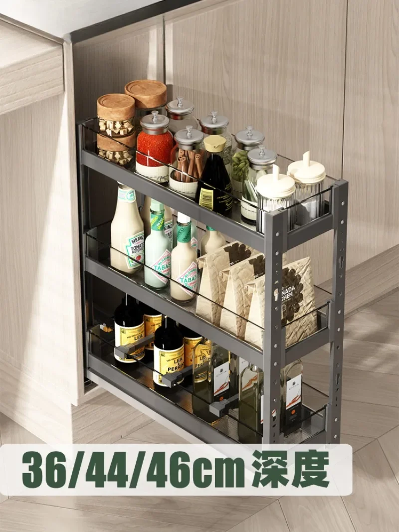 

Kitchen Cabinet Pull Basket Glass Narrow Cabinet Seasoning Basket Mini Seasoning Shelf Storage 2 Layers 3 Layers Bottom Rail