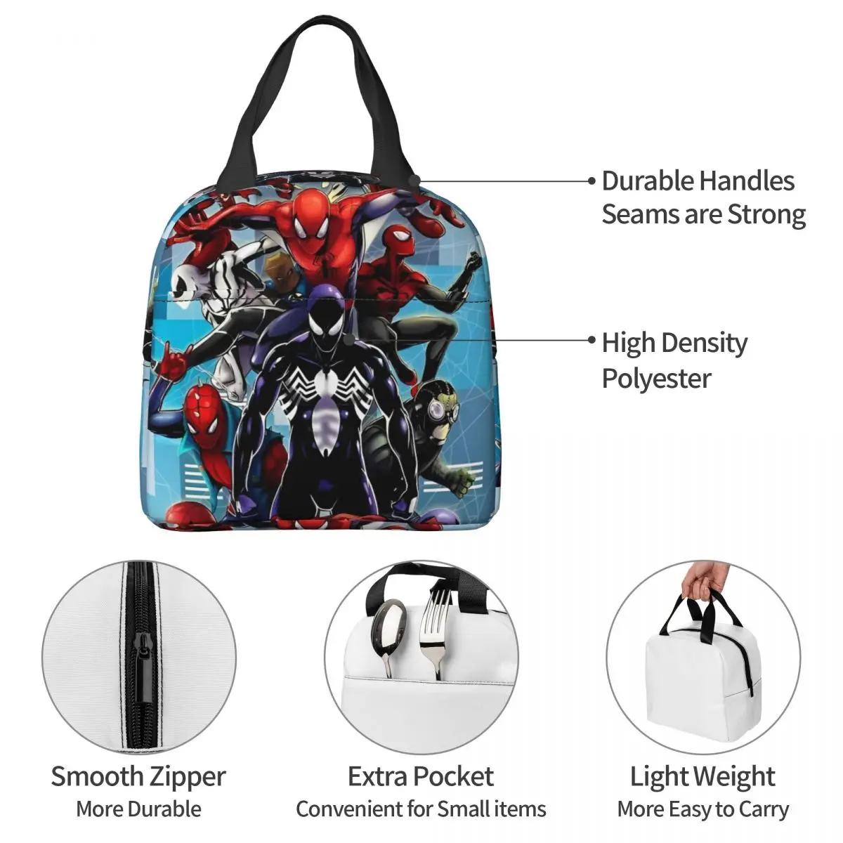 Spider Spiderman Spiderverse Superhero Insulated Lunch Bag borsa termica contenitore per pasti grande Tote Lunch Food Bag College Travel