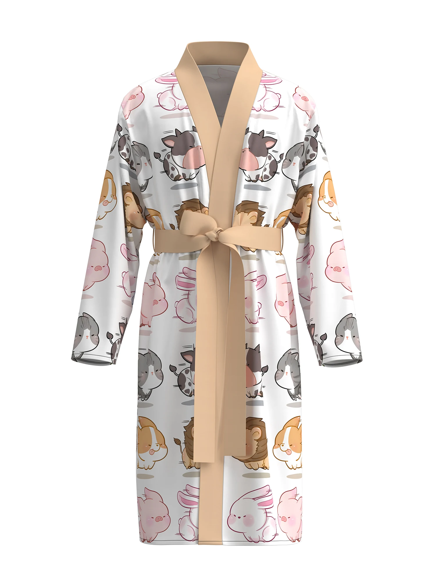 

Men's 3D printed bathrobe with cartoon pattern, skin-friendly, quick-drying, spring and autumn thin style with belt