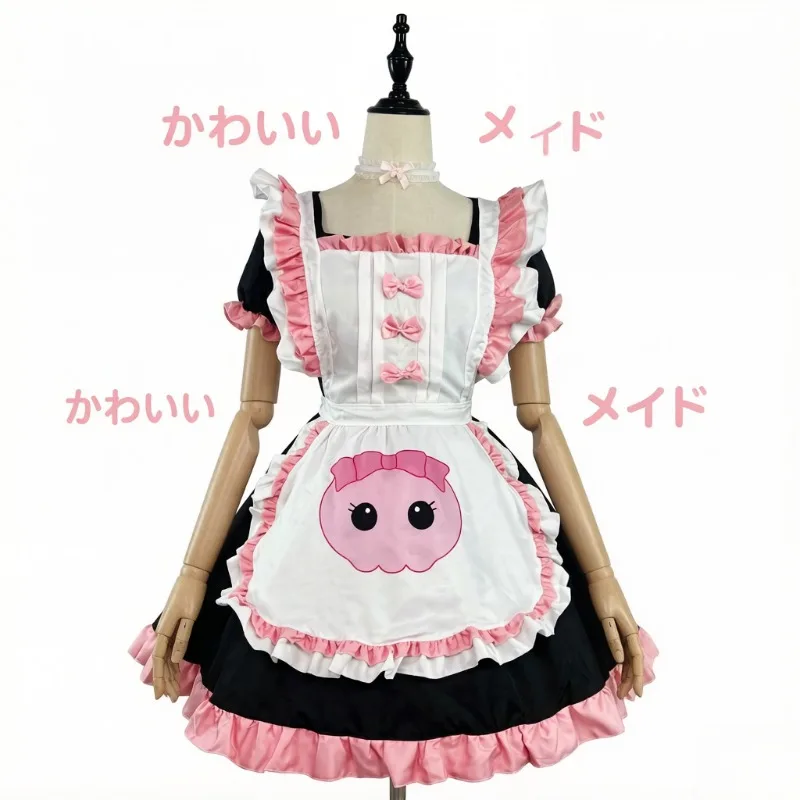 

S-5XL Black Pink Lolita Maid Dress Plus Size Cosplay Costume Kawaii Puff Sleeve Apron Set Gothic Uniform Party Stage Outfit