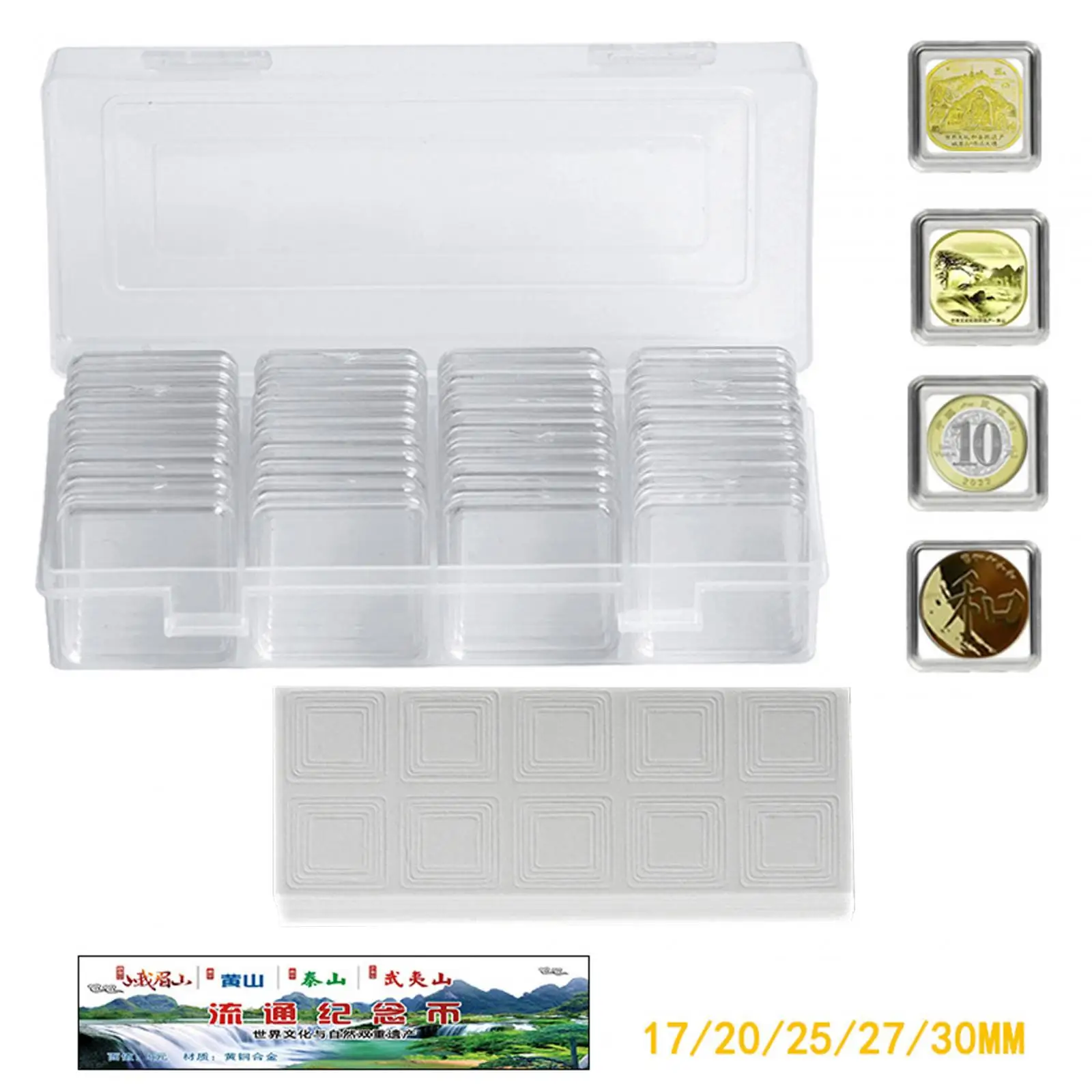40Pcs Coin Capsules with Storage Organizer Transparent Collector Box Coin Storage Box Coin Holder for Collecting Coin Display