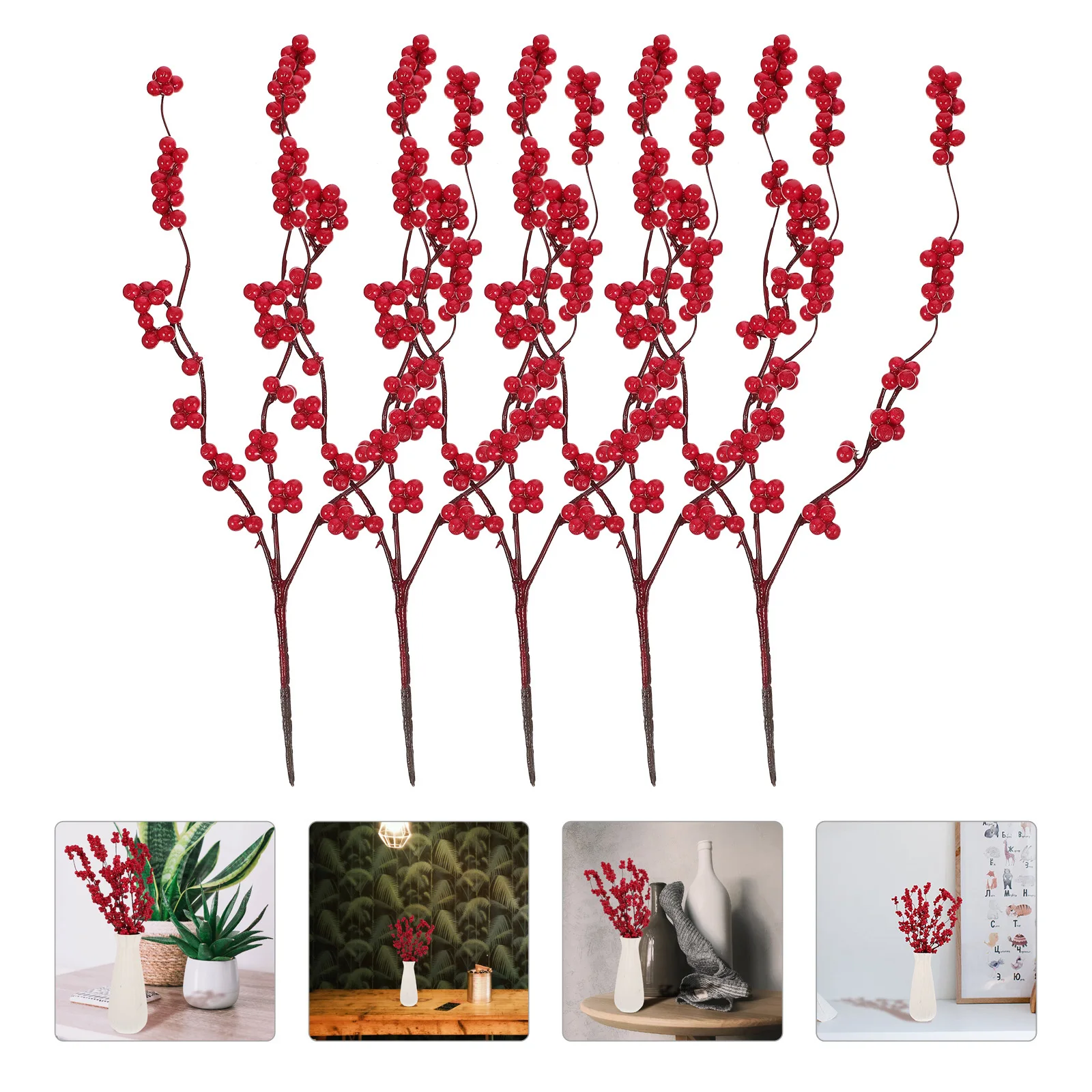 

5pcs Artificial Holly Berries Stems Realistic Red Berry Picks for Christmas Home DecorWinterberry Holiday Wreaths DIY Crafts