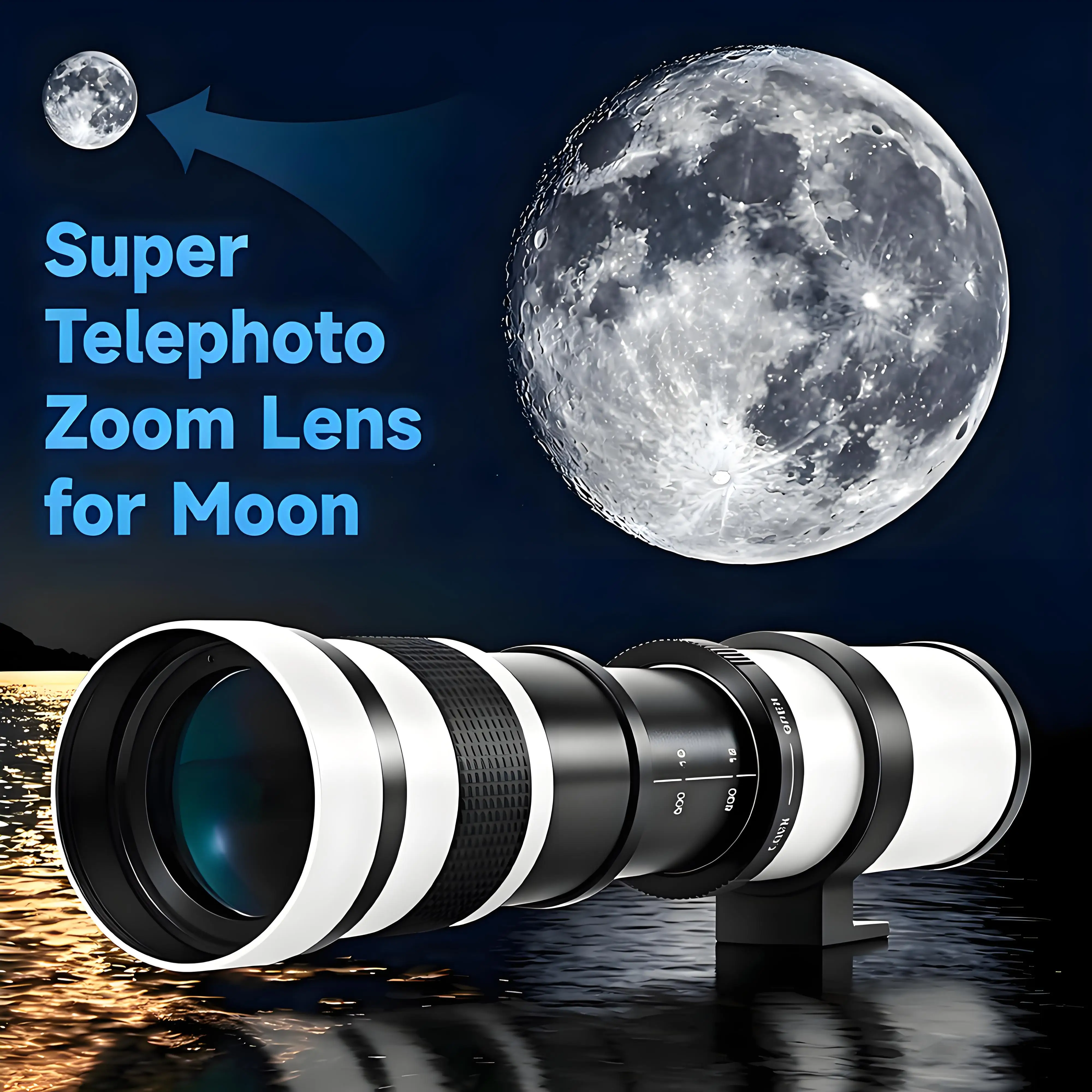 Super Telephoto Manual Zoom Lens 420-800mm F8.3-16 With T2 Ring Adapter for Canon Cameras