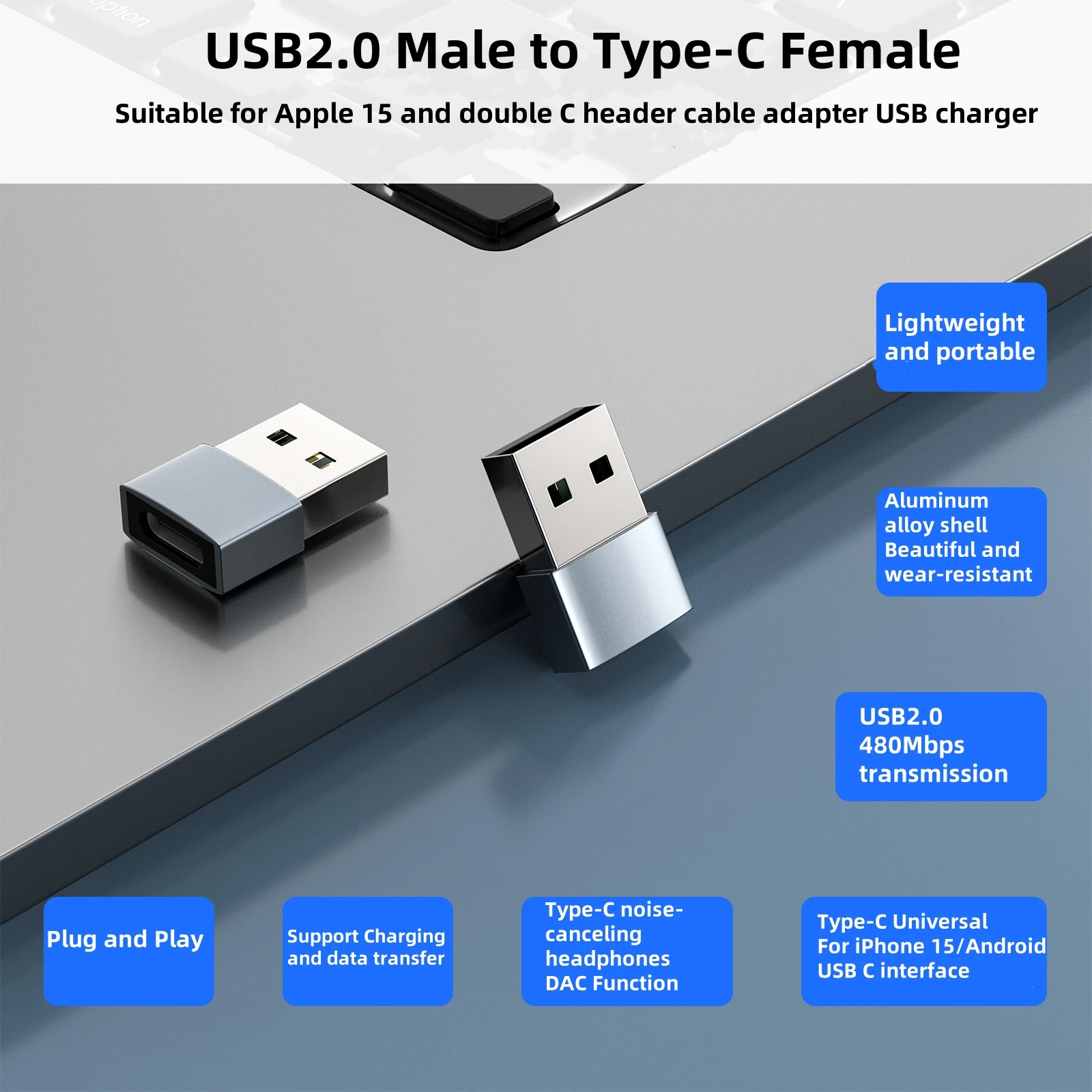 Convertitore OTG da USB a tipo C USB 2.0 maschio a femmina 6A Trasferimento dati di ricarica rapida per MacBook iPhone Xiaomi Samsung USB C OTG USB