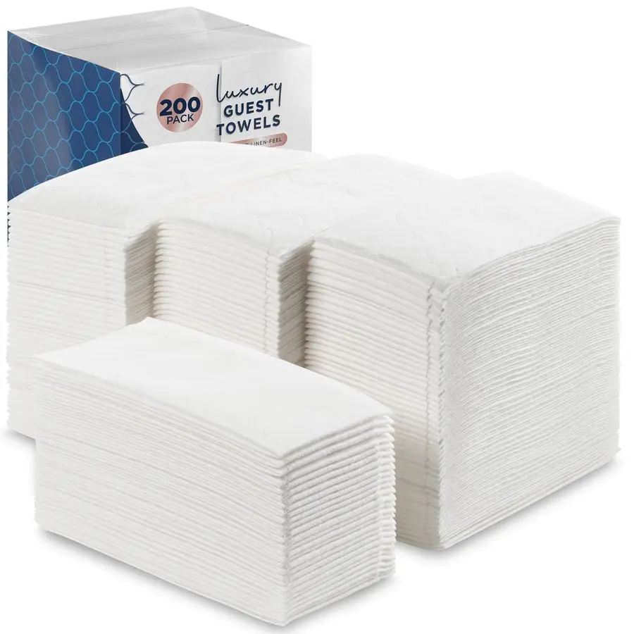 

Guest Towels 200 Pack White Napkins for Guest Bathroom, Heavy Duty Disposable Hand Towels, Ultra Absorbent Linen Feel Paper Napk