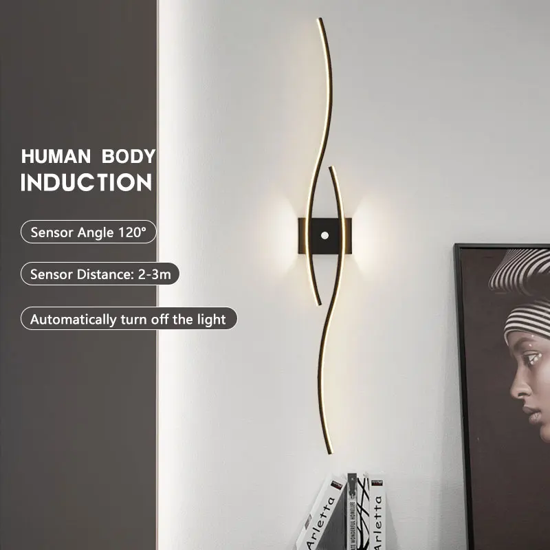 PIR Motion Human Sensor LED Wall Lamps For Bedroom Home Lighting Fixture Black White Gold LED Induction Wall Lights Wall Sconce