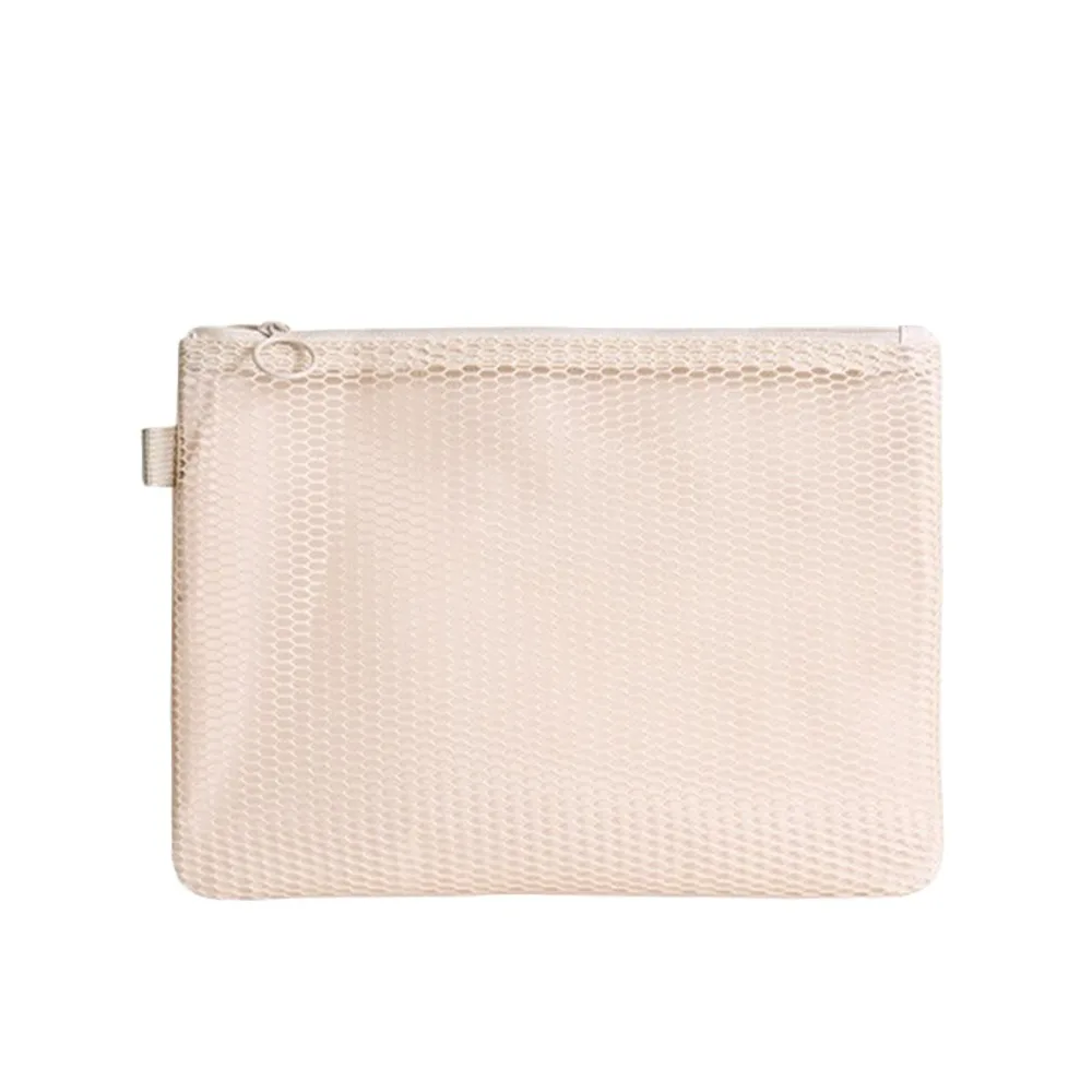 Multi-purpose Storage Bag Mesh Material Zipper Closure Mesh Storage Pouch Lightweight Design Beige Mesh Cosmetic Bag