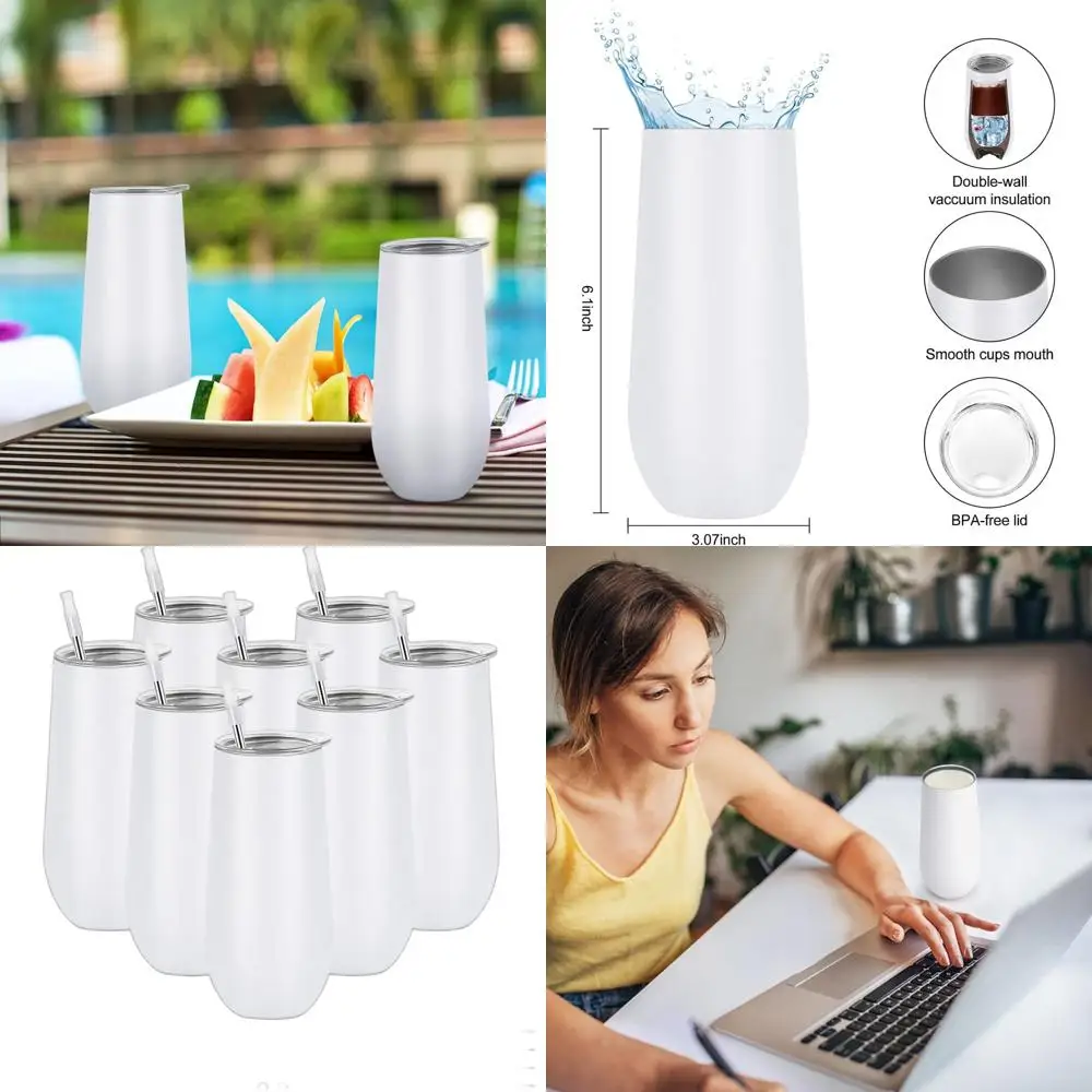 

Set of 8 Insulated Champagne Tumblers, 12oz Lute Style, Stainless Steel Stem, Unbreakable Cups for Parties and Celebrations (Whi