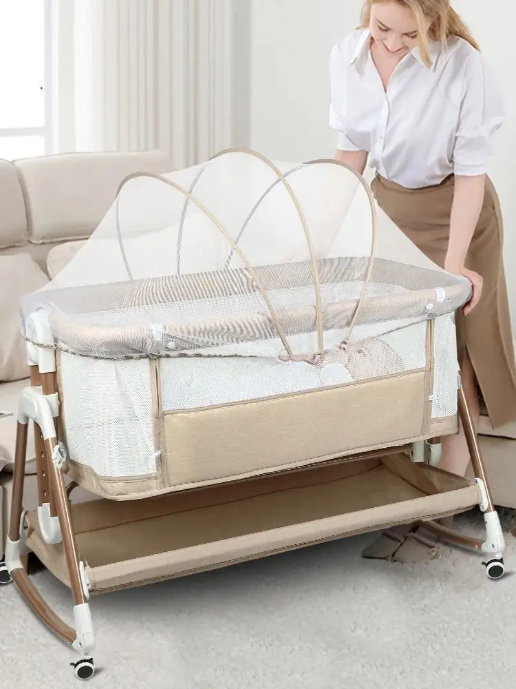 3-in-1 babybedje, babybedje, babyschuimstoeltje, babyreisbed met matras, wieg met 6 hoogte, wiegfunctie, ademend gaas - afbeelding 2